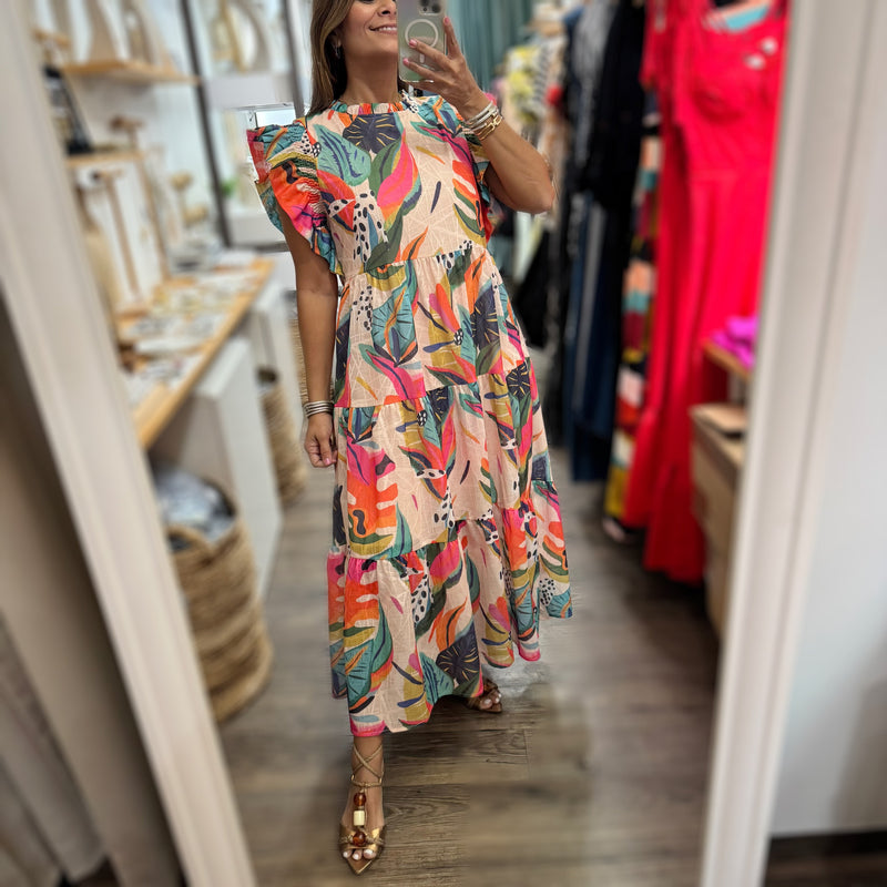 Colorful Print Maxi Dress - Peplum Clothing