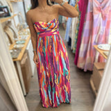 Colorful Print Strapless Jumpsuit - Peplum Clothing