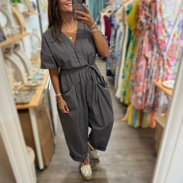 Dark Grey Loose Fit Jumpsuit - Peplum Clothing