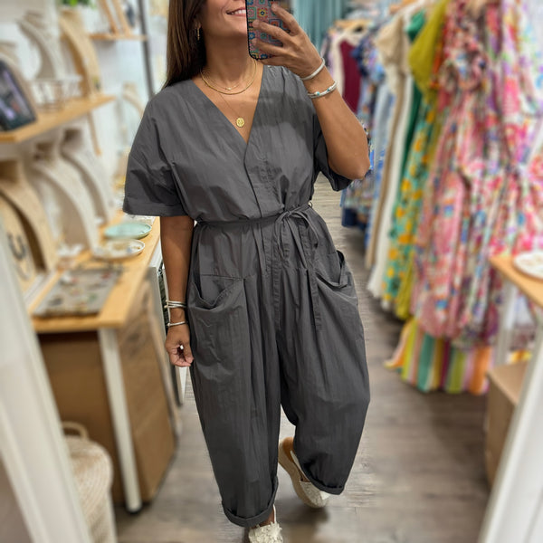 Dark Grey Loose Fit Jumpsuit - Peplum Clothing