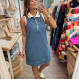 Denim Collared Dress - Peplum Clothing