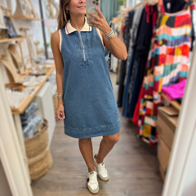 Denim Collared Dress - Peplum Clothing