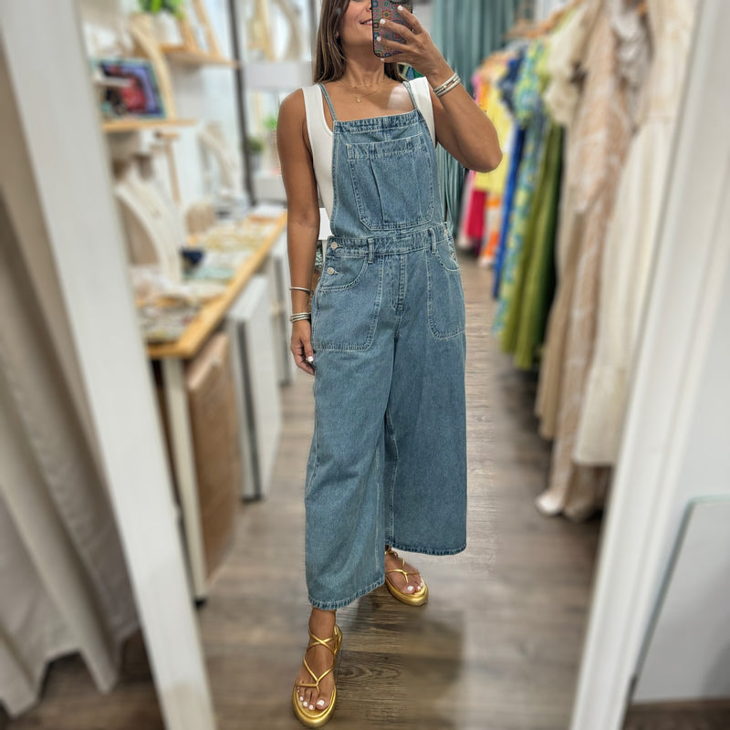 Denim Cropped Overall - Peplum Clothing