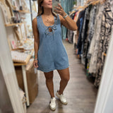 Denim Embroidered Detail Romper - Peplum Clothing