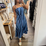 Denim Mix Midi Dress - Peplum Clothing