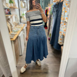 Denim Pleated Midi Skirt - Peplum Clothing