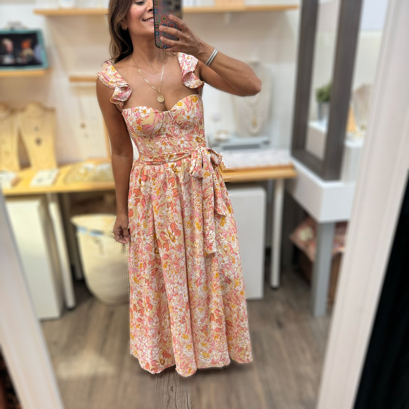 Floral Print Corset Dress - Peplum Clothing