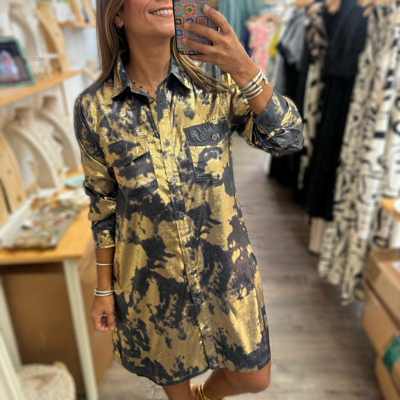 Gold & Denim Shirt Dress - Peplum Clothing