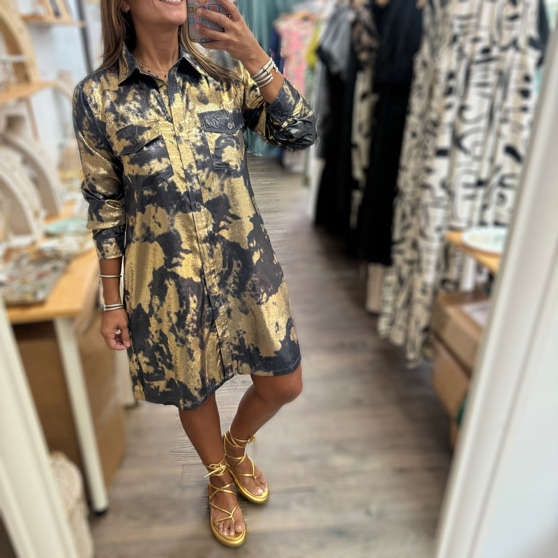 Gold & Denim Shirt Dress - Peplum Clothing