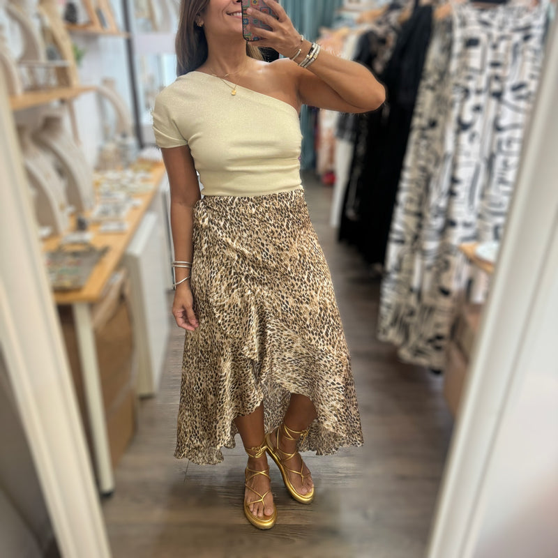 Gold Metallic One Shoulder Top - Peplum Clothing