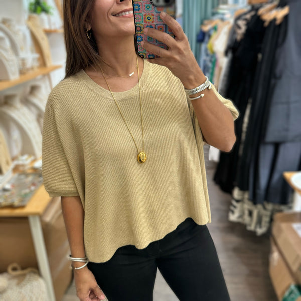 Gold Ribbed Dolman Sleeves Top - Peplum Clothing