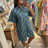 Green & Blue Striped Shirt Dress - Peplum Clothing