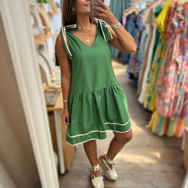 Green Drop Waist Dress - Peplum Clothing