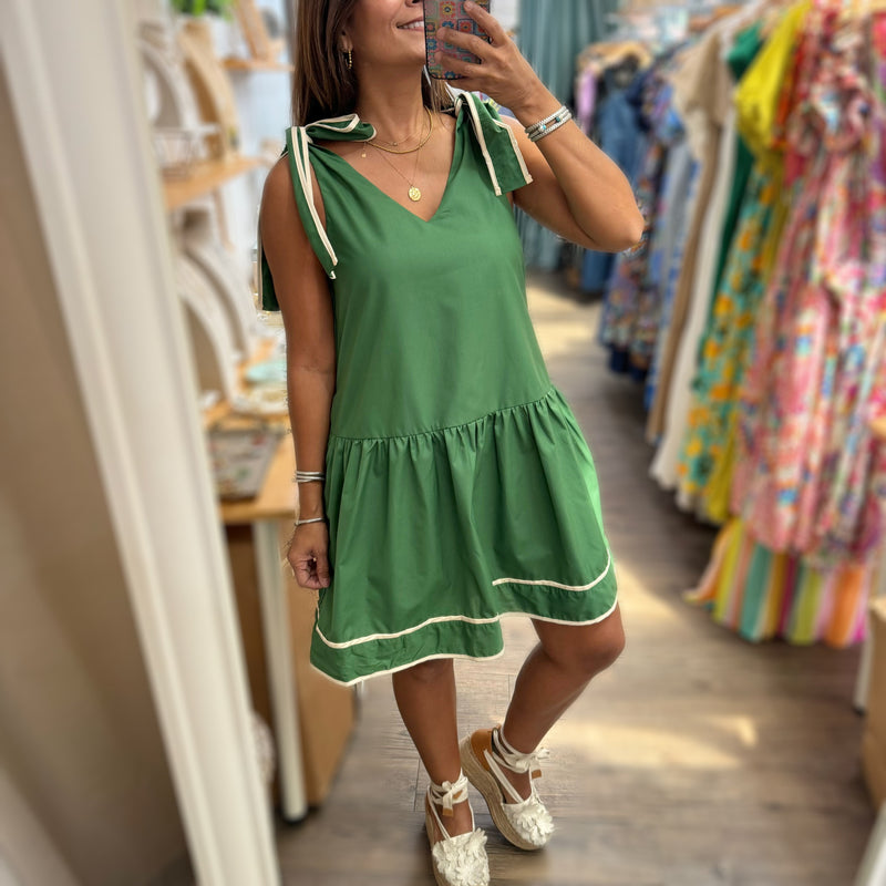 Green Drop Waist Dress - Peplum Clothing