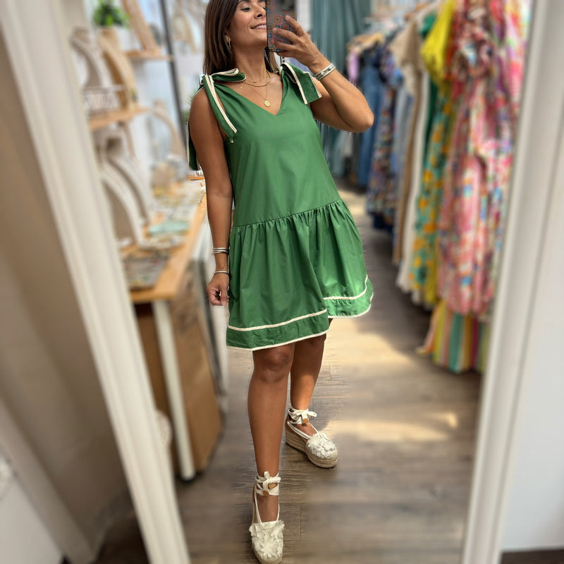 Green Drop Waist Dress - Peplum Clothing