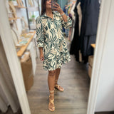 Green Mix Print Dress - Peplum Clothing