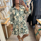 Green Mix Print Dress - Peplum Clothing