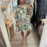 Green Mix Print Dress - Peplum Clothing