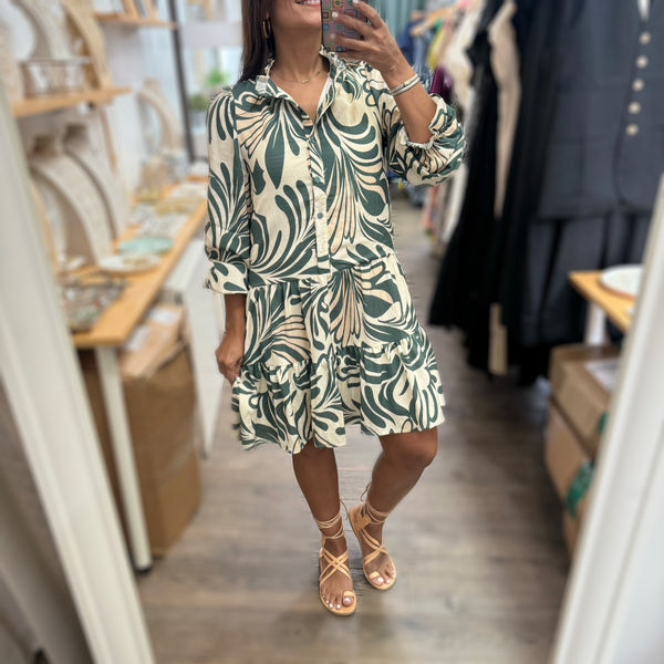 Green Mix Print Dress - Peplum Clothing