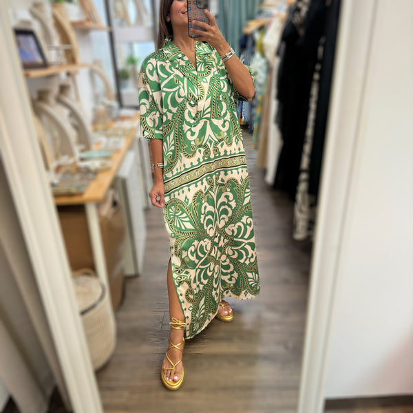 Green Print Maxi Dress - Peplum Clothing