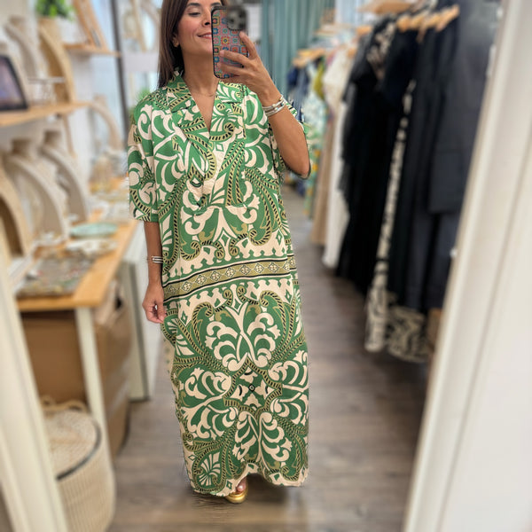 Green Print Maxi Dress - Peplum Clothing