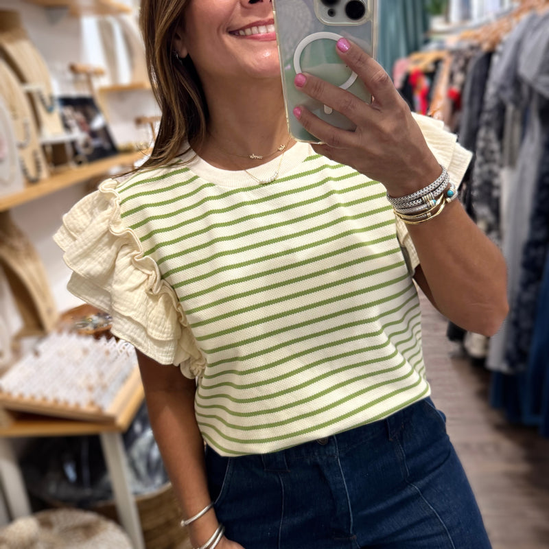 Green Stripes Textured Top - Peplum Clothing