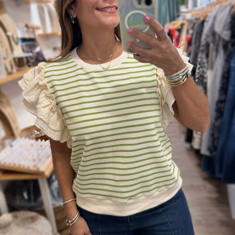 Green Stripes Textured Top - Peplum Clothing