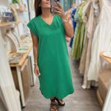 Green Textured Midi Dress - Peplum Clothing