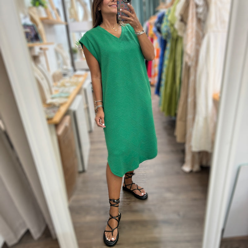 Green Textured Midi Dress - Peplum Clothing