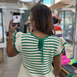 Green & White Knitted Top - Peplum Clothing