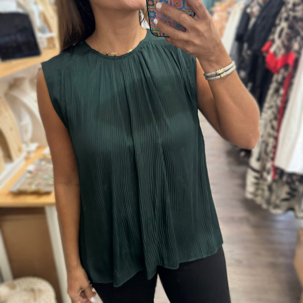 Hunter Green Pleated Flowy Top - Peplum Clothing