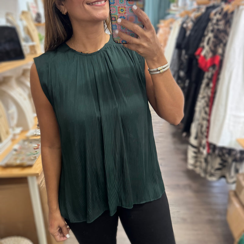 Hunter Green Pleated Flowy Top - Peplum Clothing