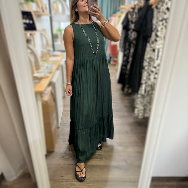 Hunter Green Tiered Maxi Dress - Peplum Clothing