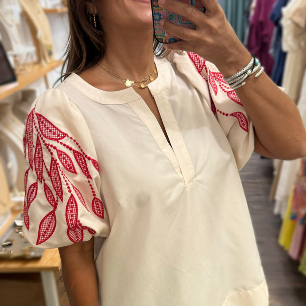 Ivory Embroidered Sleeves Top - Peplum Clothing