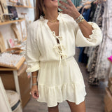 Ivory Front Ties Romper - Peplum Clothing