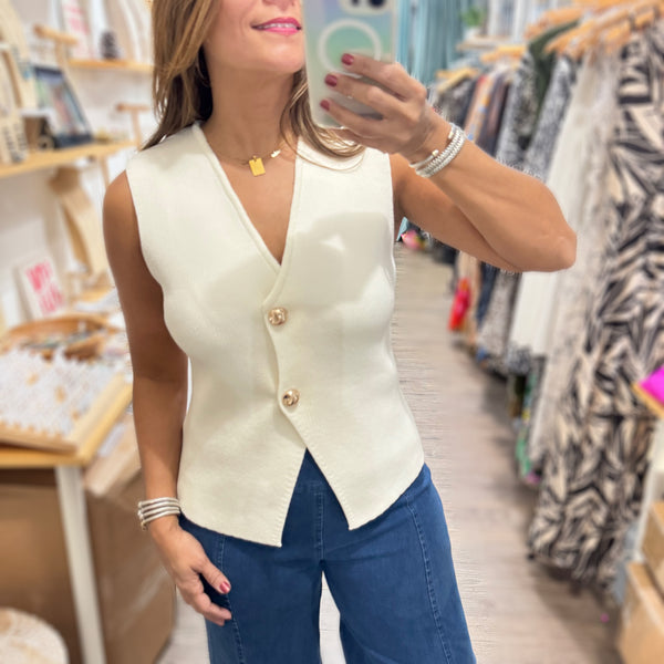 Ivory Gold Button Top/Vest - Peplum Clothing