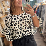 Ivory Leopard Print Top - Peplum Clothing