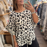 Ivory Leopard Print Top - Peplum Clothing