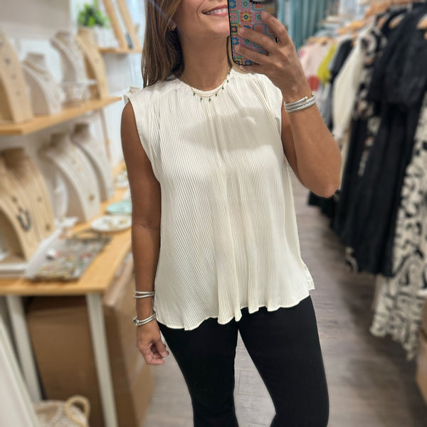 Ivory Pleated Flowy Top - Peplum Clothing