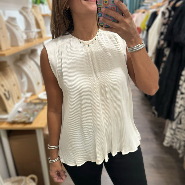 Ivory Pleated Flowy Top - Peplum Clothing