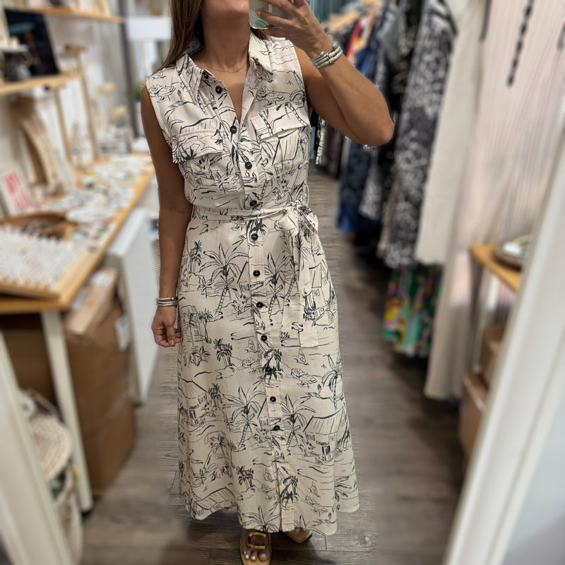 Ivory Print Button Down Midi Dress - Peplum Clothing