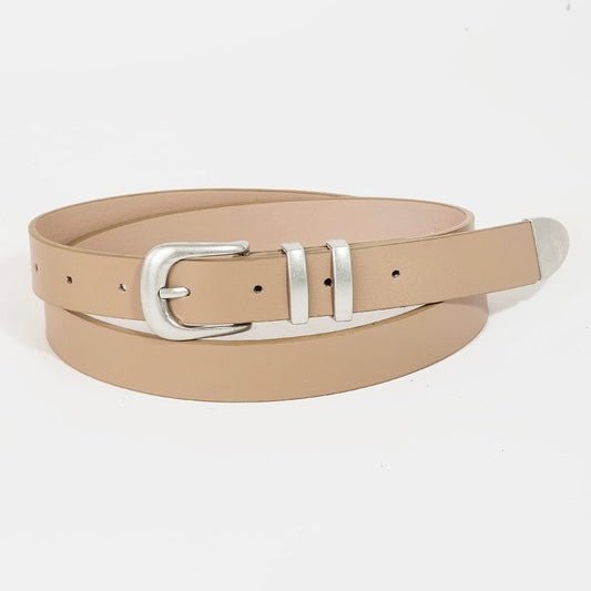 Ivory Silver Buckle Thin Belt - Peplum Clothing