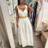 Ivory Wide Leg Jumpsuit - Peplum Clothing