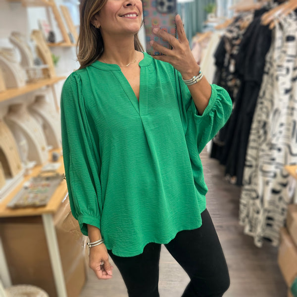 Kelly Green Dolman Sleeves Top - Peplum Clothing