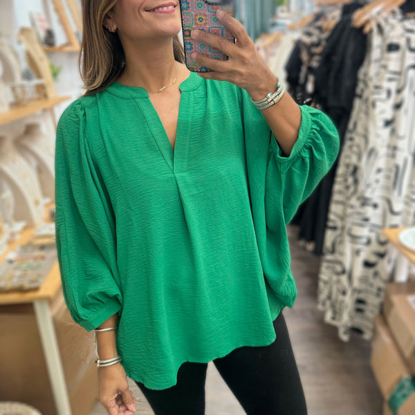 Kelly Green Dolman Sleeves Top - Peplum Clothing