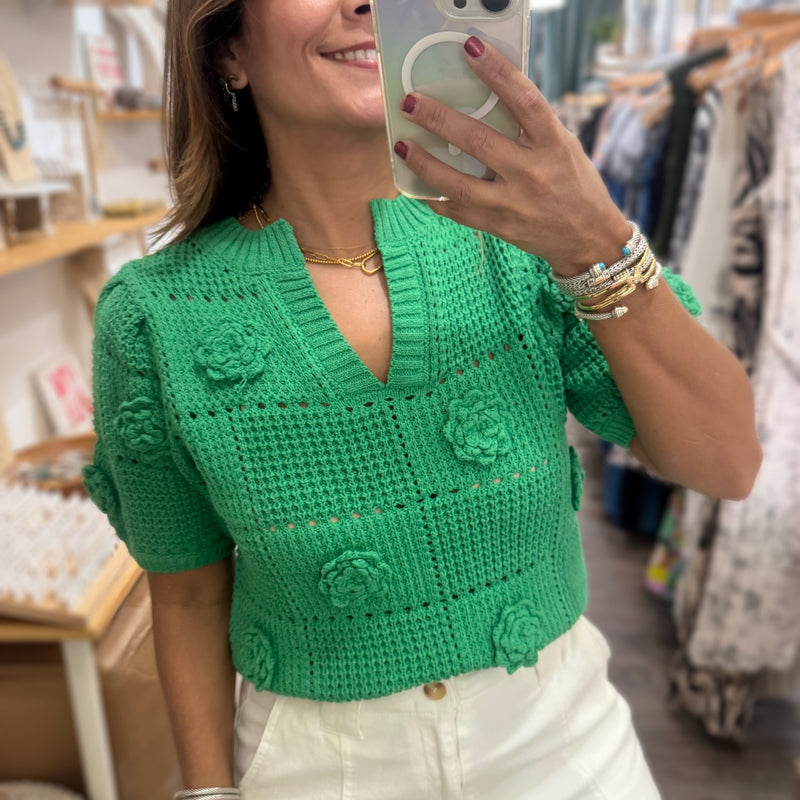 Kelly Green Knitted Top - Peplum Clothing