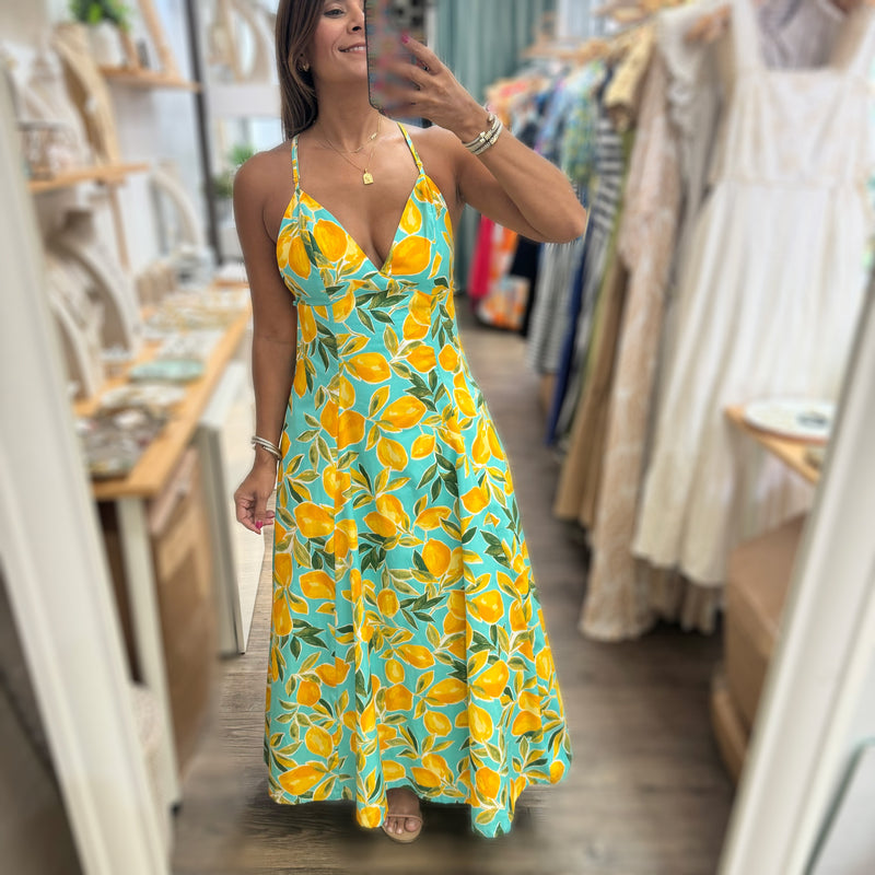 Lemon Print Back Detail Dress