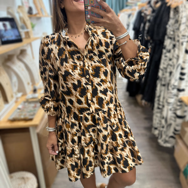 Leopard Print Drop Waist Dress - Peplum Clothing