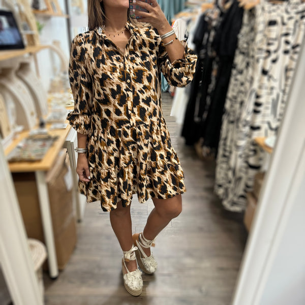 Leopard Print Drop Waist Dress - Peplum Clothing