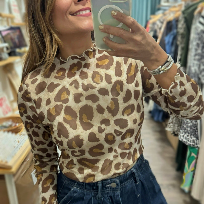 Leopard Print Long Sleeve Top - Peplum Clothing